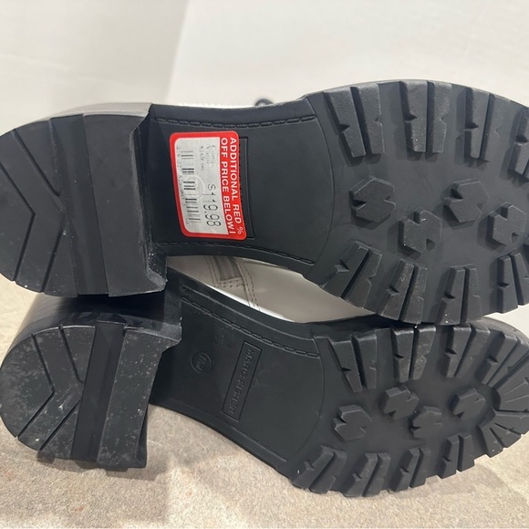 Marc Fisher Lanie White Leather Lace Up Side Zipper Chunky Lug Heel Boots 7.5 M - Picture 9 of 11